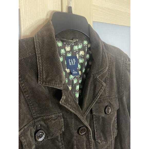 Gap Women brown corduroy Jacket Sz 14 blazer coat lined butterflies Y2K Casual - Picture 3 of 7
